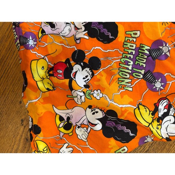 Disney Mickey Minnie Mouse Halloween Scrub Top S Cotton Orange V-Neck - Picture 6 of 11